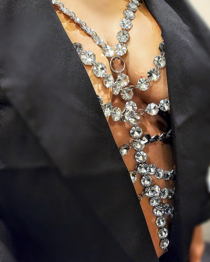 Crystal & Chain Body Harness – Diamond Glass & Stainless Steel Adornment