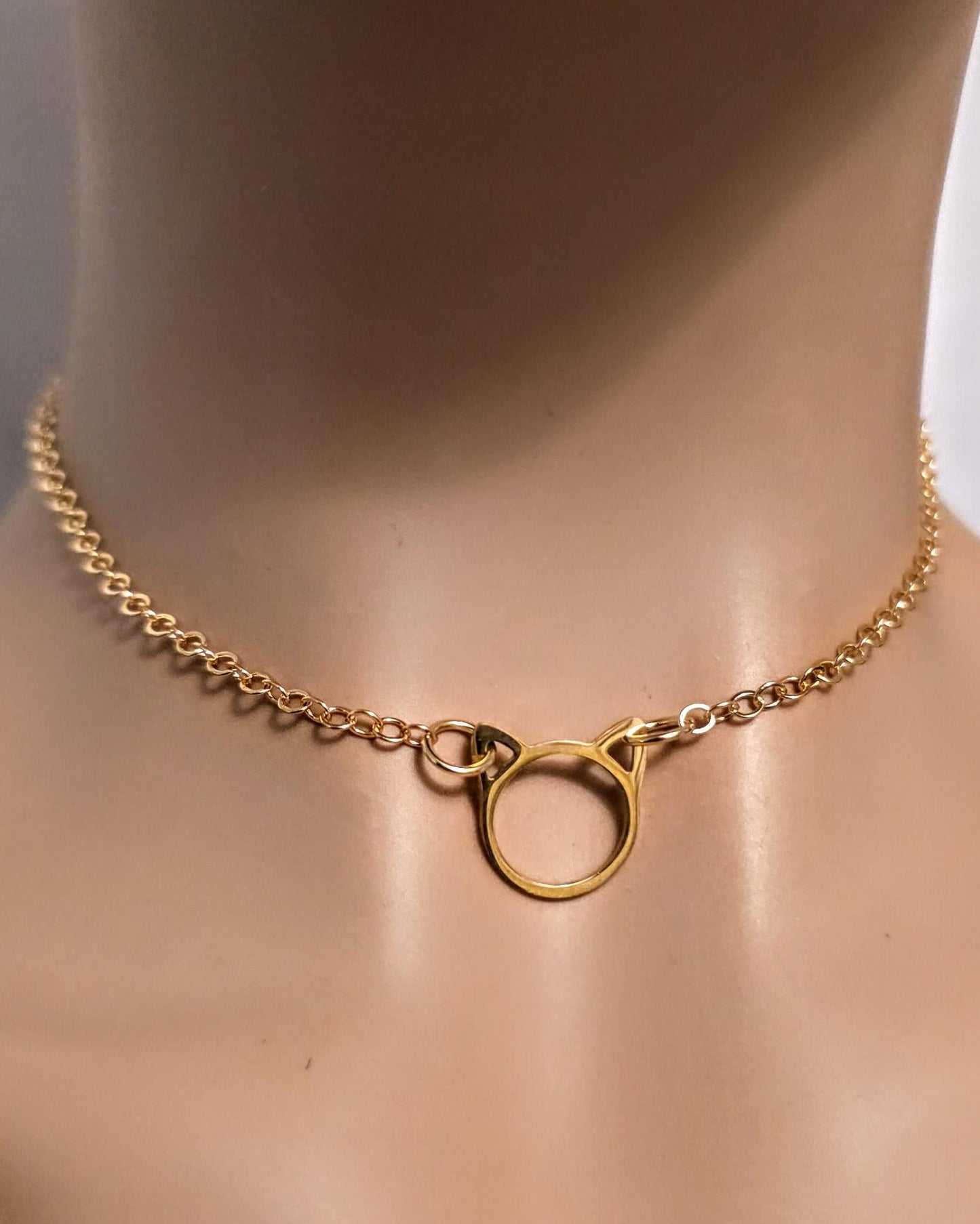 Gold Kitten Kitty Cat Day Collar Choker Intimate Partner Necklace Coquette with Permanent Locking Option