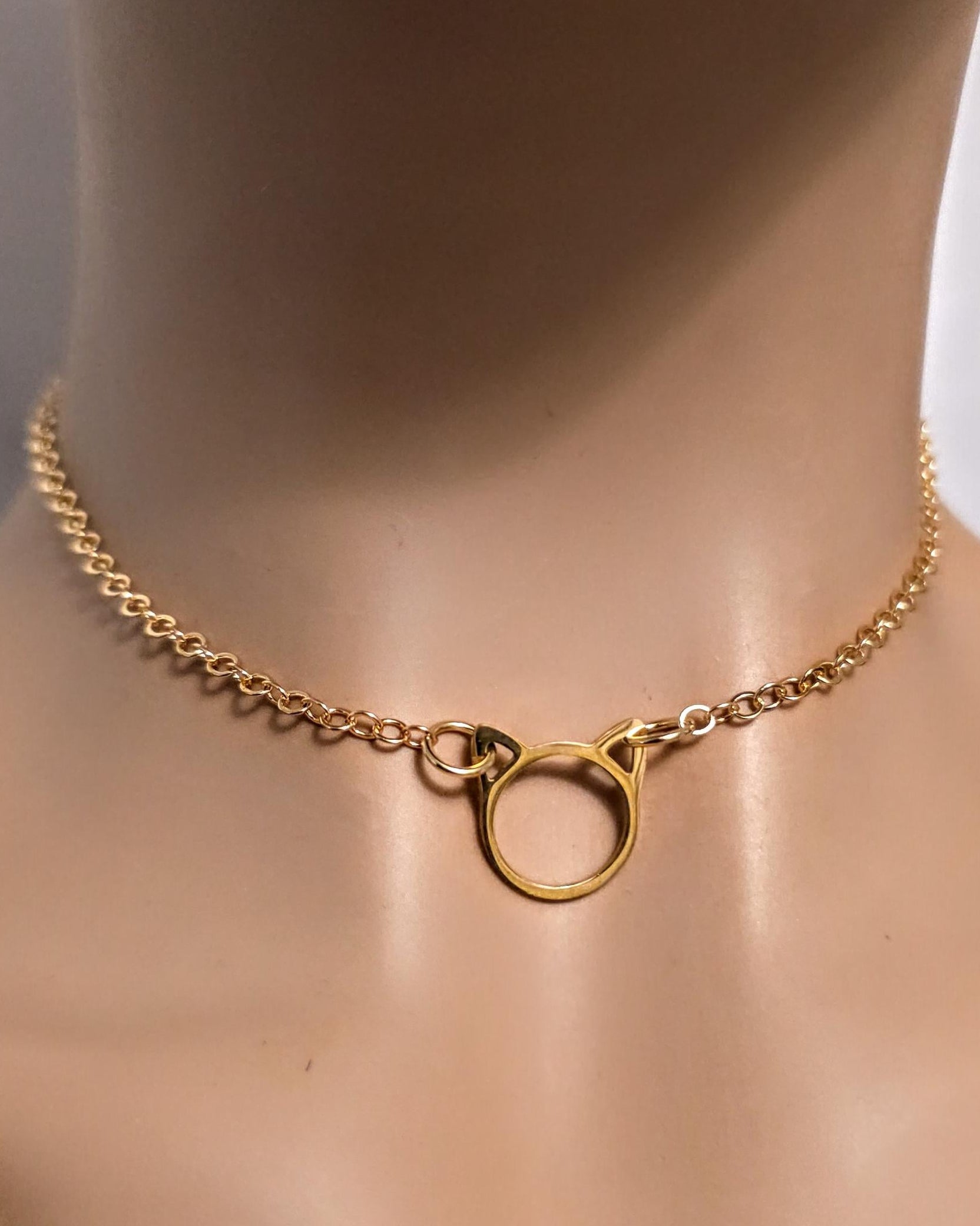 Gold Kitten Kitty Cat Day Collar Choker Intimate Partner Necklace Coquette with Permanent Locking Option