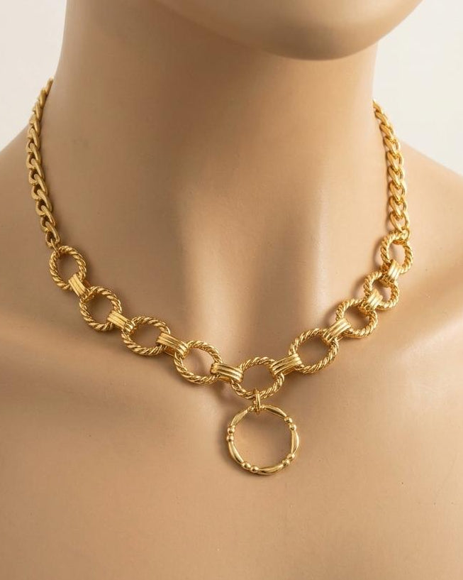 Gold Plated Steel Day Collar Choker Chunky Necklace with Permanent Locking Option