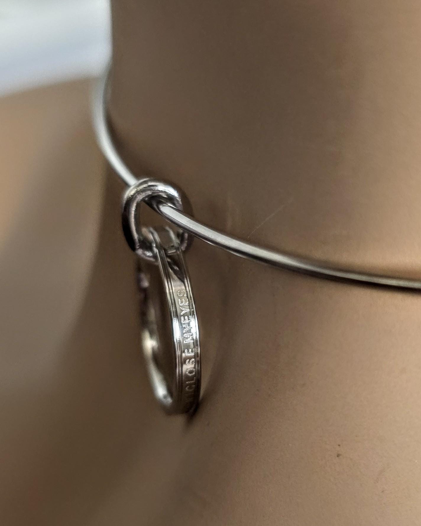 Steel Day Collar Rigid 1.5 mm Dainty Choker Necklace, Engraved Ring & Permanent Locking Option