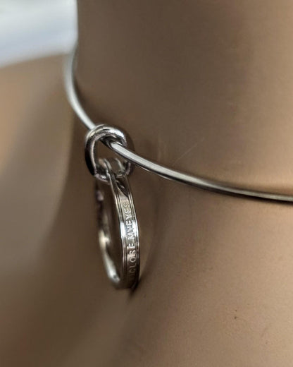 Steel Day Collar Rigid 1.5 mm Dainty Choker Necklace, Engraved Ring & Permanent Locking Option