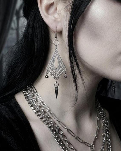Gothic Spike Surgical Steel Chandelier Dangle Hoop Earrings: Goth Punk Jewelry