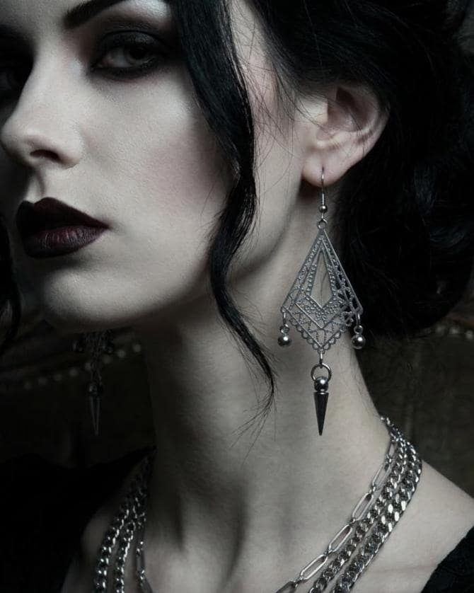 Gothic Spike Surgical Steel Chandelier Dangle Hoop Earrings: Goth Punk Jewelry