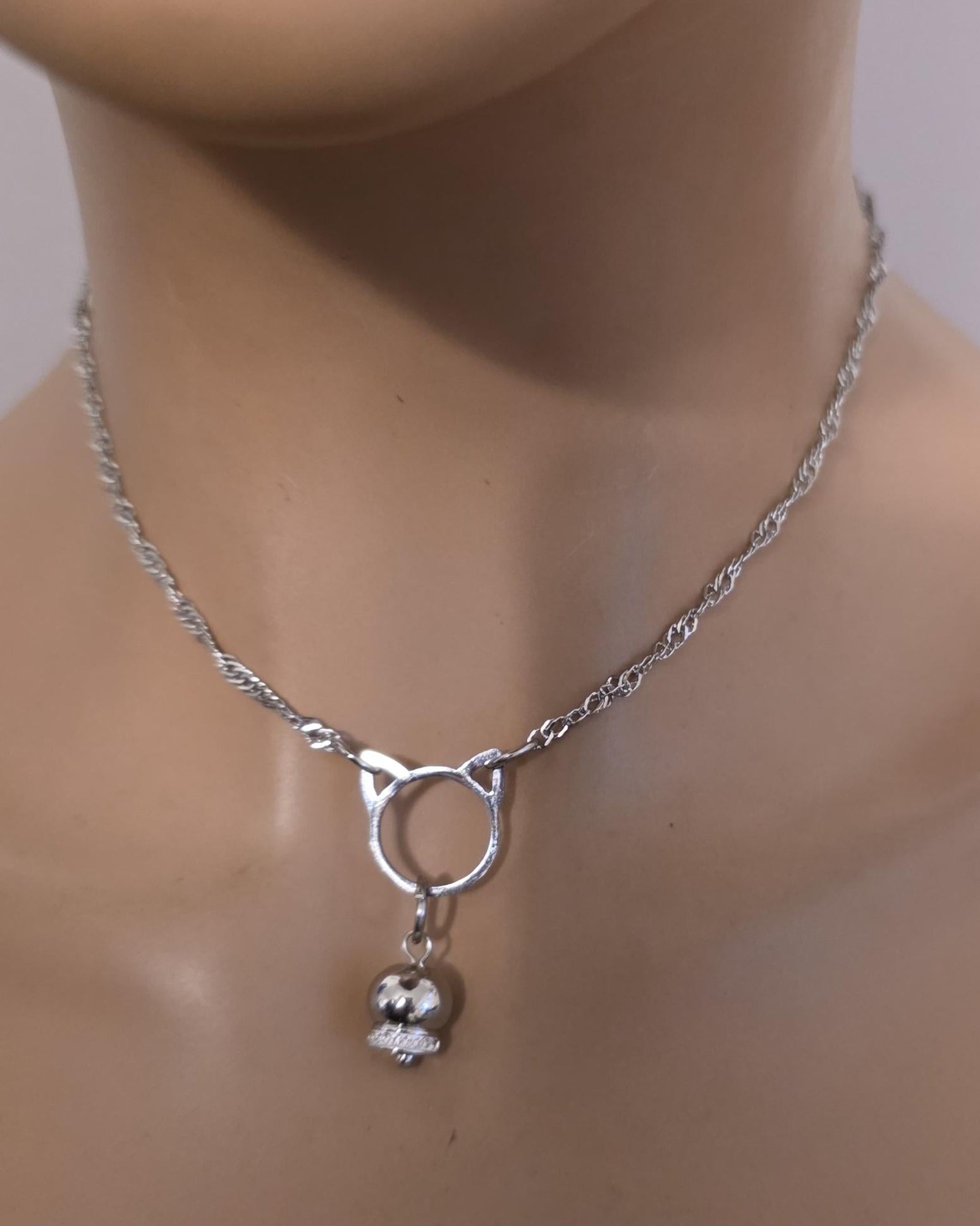Kitten Bell the Kitty Cat Day Collar Choker BDSM Silver Necklace Coquette with Permanent Locking Option