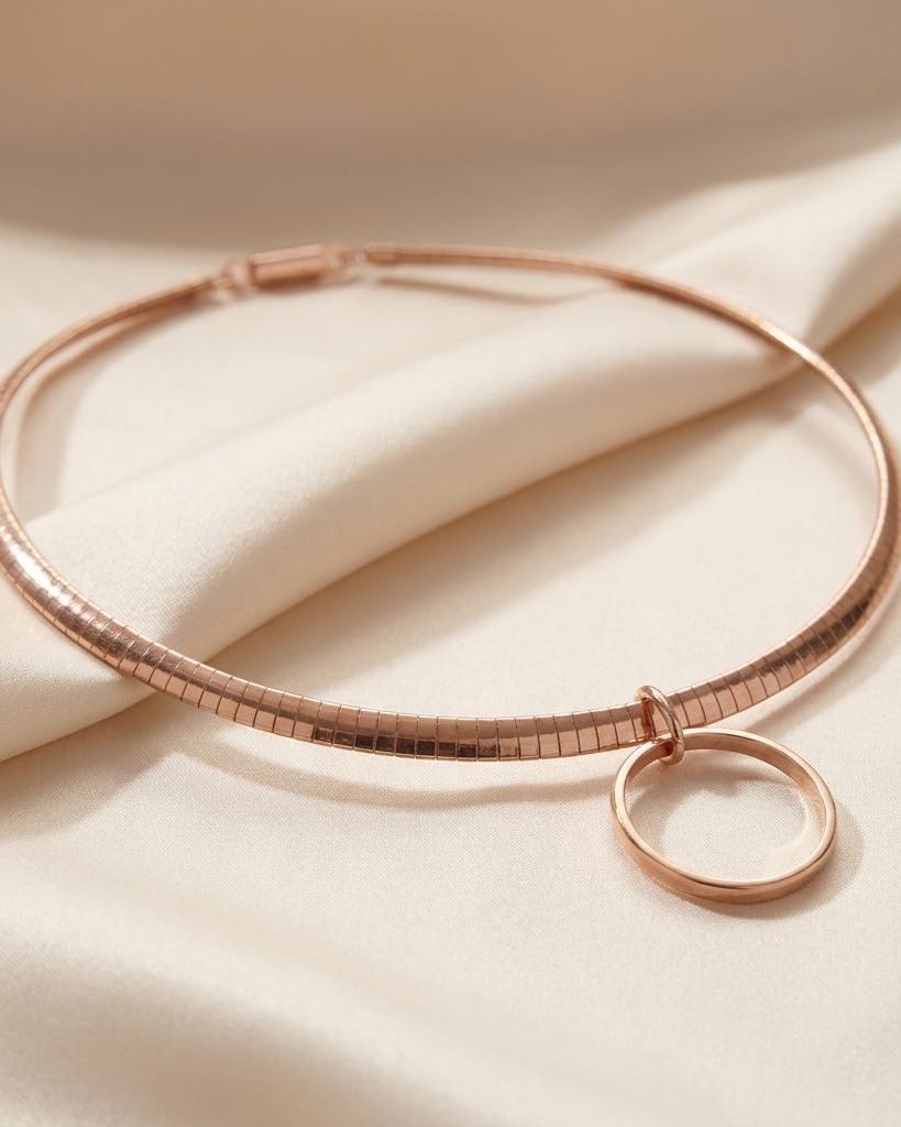 Rose Gold Day Collar Necklace O Ring with Permanent Locking Options | Partner Couples Jewelry