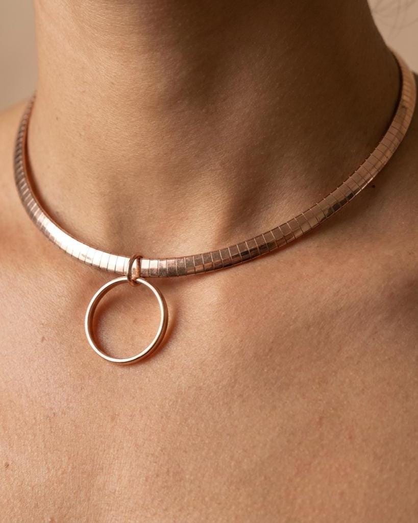 Rose Gold Day Collar Necklace O Ring with Permanent Locking Options | Partner Couples Jewelry