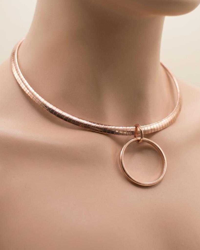 Rose Gold Day Collar Necklace O Ring with Permanent Locking Options | Partner Couples Jewelry