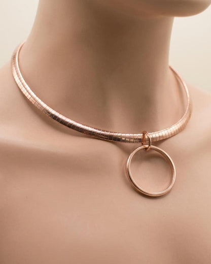 Rose Gold Day Collar Necklace O Ring with Permanent Locking Options | Partner Couples Jewelry