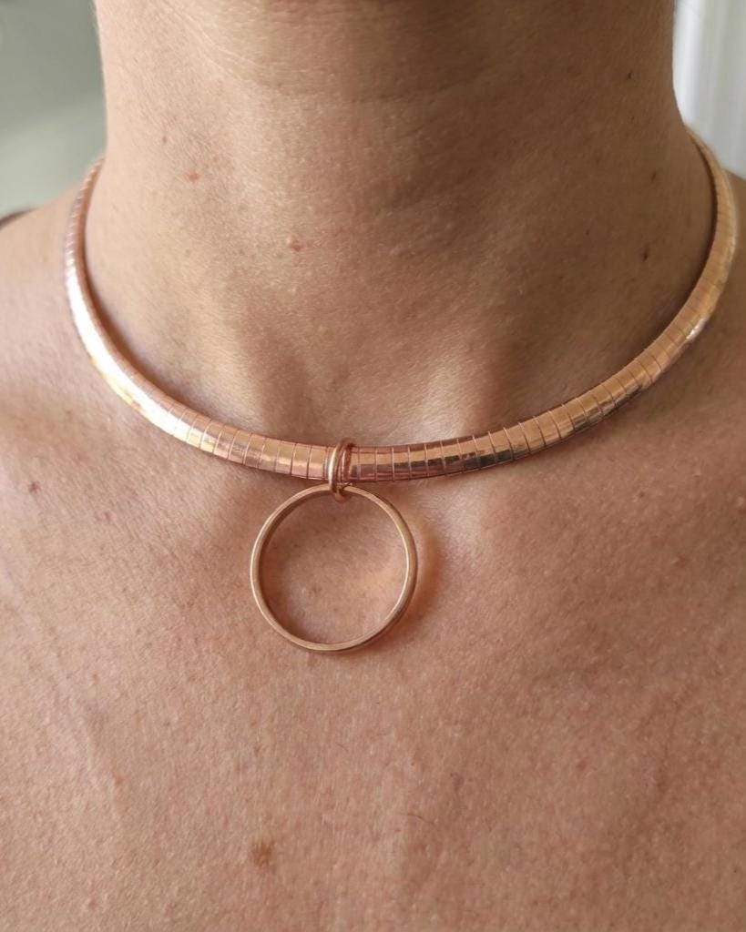 Rose Gold Day Collar Necklace O Ring with Permanent Locking Options | Partner Couples Jewelry