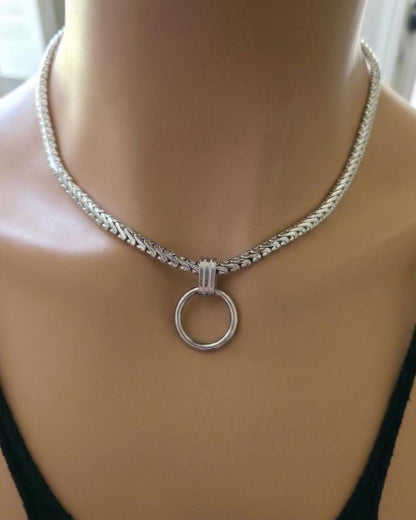 Steel Day Collar Choker Rounded Wheat Chain Necklace - Permanent Locking Option - Romantic Couples Devotion Jewelry
