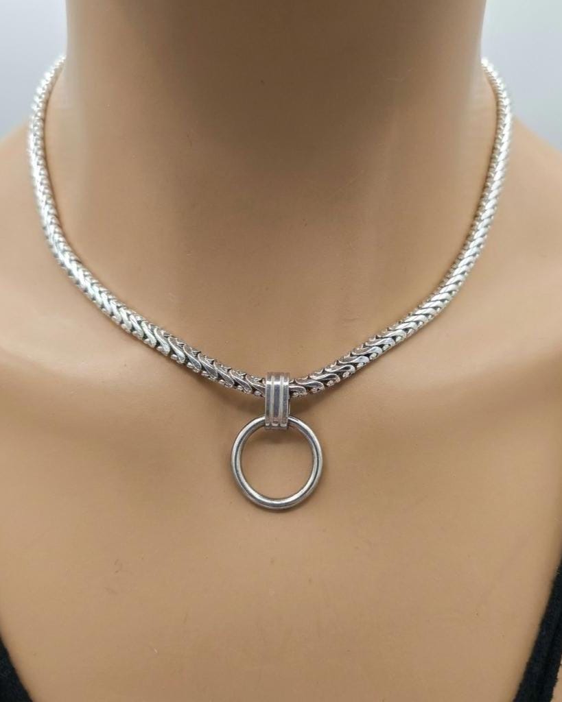 Steel Day Collar Choker Rounded Wheat Chain Necklace - Permanent Locking Option - Romantic Couples Devotion Jewelry