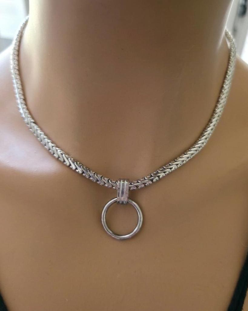 Steel Day Collar Choker Rounded Wheat Chain Necklace - Permanent Locking Option - Romantic Couples Devotion Jewelry