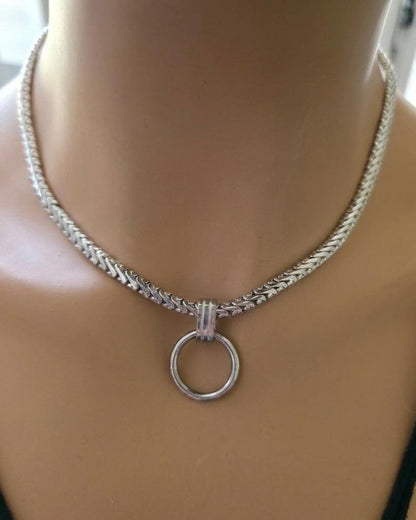 Steel Day Collar Choker Rounded Wheat Chain Necklace - Permanent Locking Option - Romantic Couples Devotion Jewelry