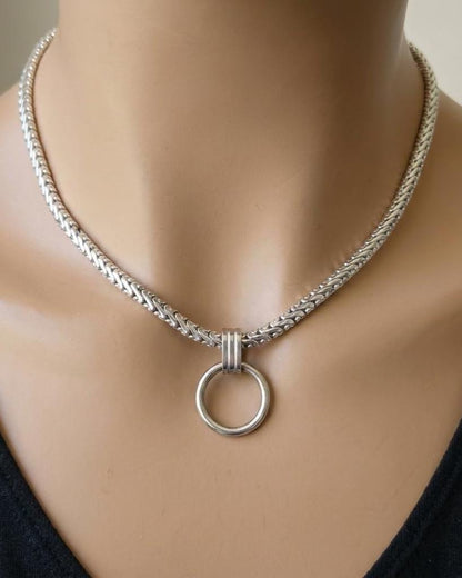 Steel Day Collar Choker Rounded Wheat Chain Necklace - Permanent Locking Option - Romantic Couples Devotion Jewelry