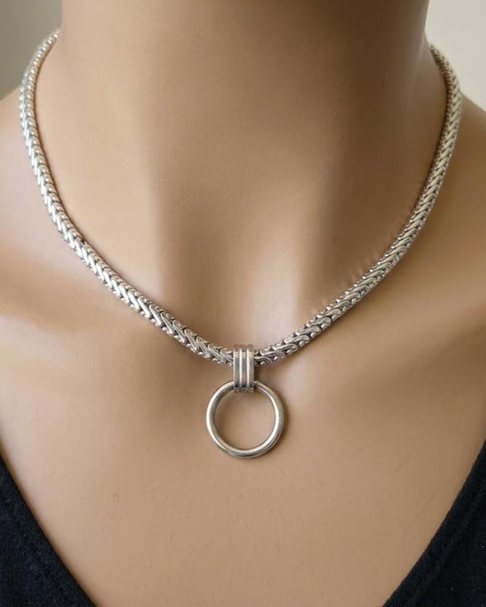 Steel Day Collar Choker Rounded Wheat Chain Necklace - Permanent Locking Option - Romantic Couples Devotion Jewelry