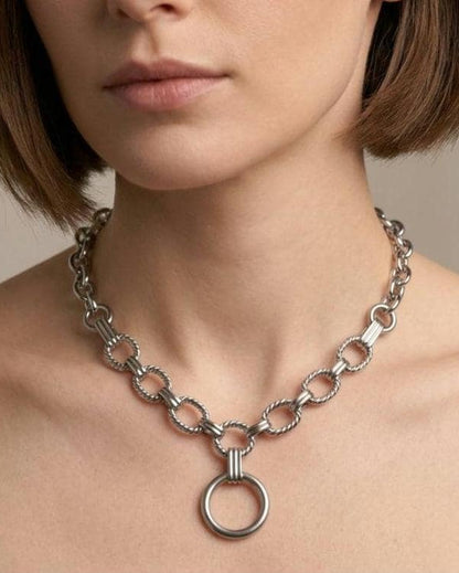 Steel Day Collar Chunky Choker Geometric Circle Necklace with O Ring & Permanent Locking Option