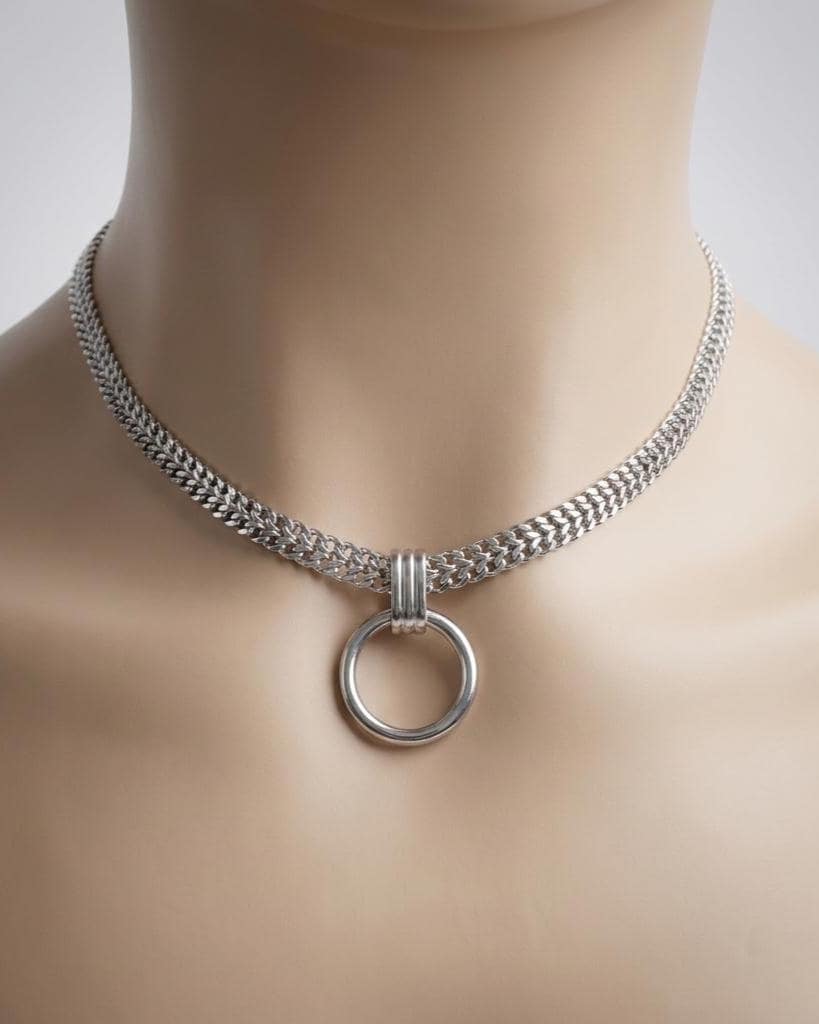 Steel Woven Chain Mens & Womens Day Collar Choker Necklace - Permanent Locking Option - Romantic Couples Devotion Style Jewelry