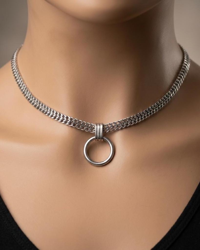 Steel Woven Chain Mens & Womens Day Collar Choker Necklace - Permanent Locking Option - Romantic Couples Devotion Style Jewelry