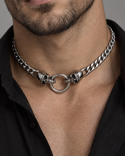 Steel Heavy Duty Skull Clasp Mens Chunky Chain Choker Necklace: Goth Punk Metal Viking Necklace