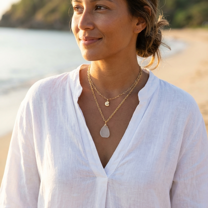 Pacific Shore Sea Glass Layering Necklace - Gold Plated Steel