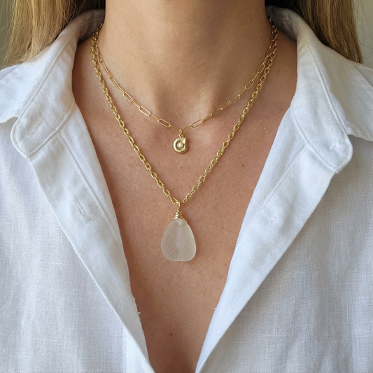 Pacific Shore Sea Glass Layering Necklace - Gold Plated Steel