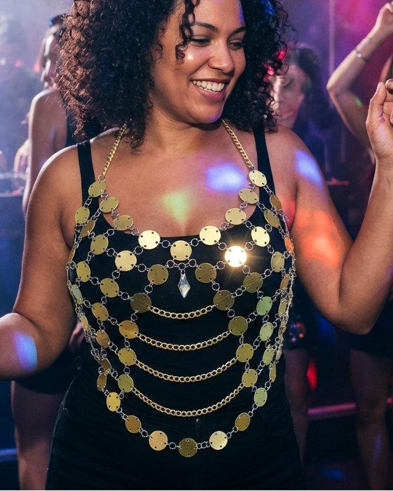 Aurelia Disc Body Chain – Handcrafted Aluminum Coin Body Jewelry – Festival Goddess Top – Bridal Metal Adornment