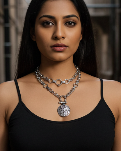 Viking schild meisje gelaagde maliënkolder Edgy ketting set