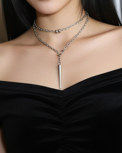 Spike Wrap Lariat Layered Gothic Punk Slip Chain Choker Collar Necklace