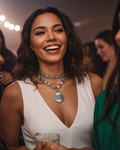 Multi Strand Handcrafted Chainmail Evil Eye Amulet Choker Necklace Set