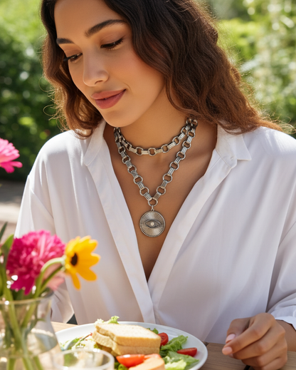 Multi Strand Handcrafted Chainmail Evil Eye Amulet Choker Necklace Set