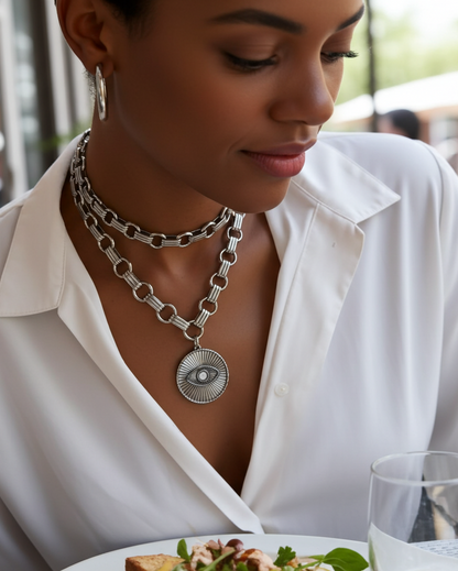 Multi Strand Handcrafted Chainmail Evil Eye Amulet Choker Necklace Set