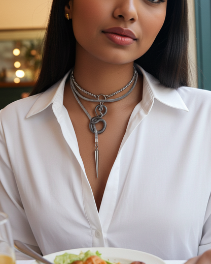 Collier en chaîne serpent Ouroboros Goth Punk Alt Wrap Layered Necklace - Unique Medusa aesthetic