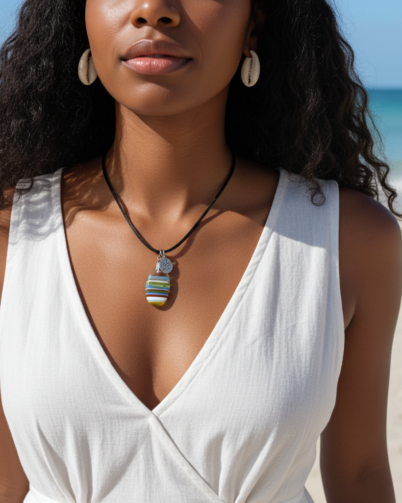 Upcycled Surfboard Harz Anhänger auf verstellbarem Leder Cord - Ocean Surfer Schmuck