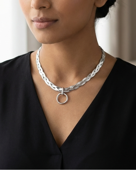 Discreet Day Collar Braided Herringbone Choker Necklace with Permanent Locking Clasp Options| Couples jewelry