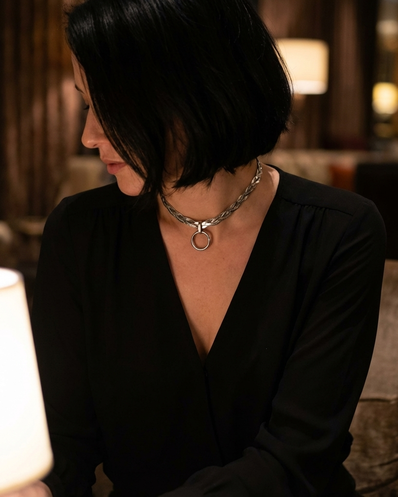 Discreet Day Collar Braided Herringbone Choker Necklace with Permanent Locking Clasp Options| Couples jewelry