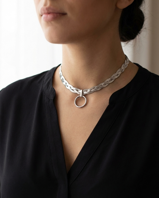 Discreet Day Collar Braided Herringbone Choker Necklace with Permanent Locking Clasp Options| Couples jewelry