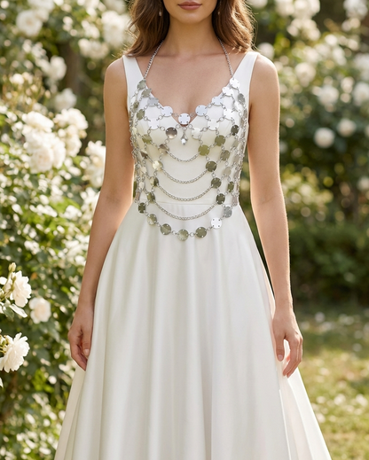 Aurelia Disc Body Chain - Festival Goddess Top - Metallschmuck für die Braut