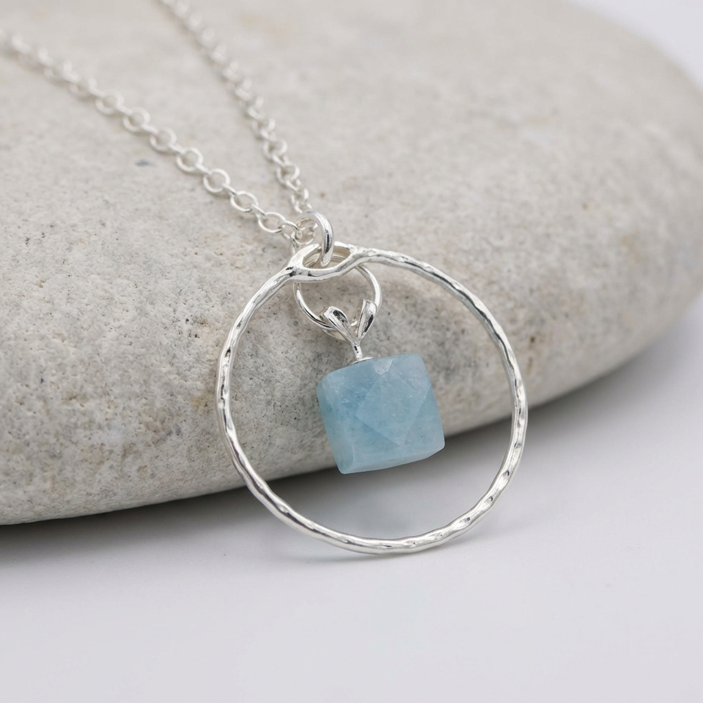 Sterling Silber Tageshalsband mit Aquamarin - Verschlußoption - Partnerschmuck