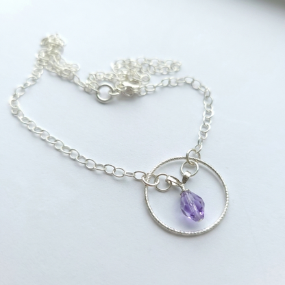 Sterling Silver Day Collar with Lavender Austrian Crystal on O-Ring | Minimalist