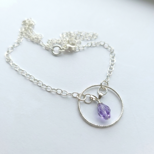 Sterling Silver Day Collar with Lavender Austrian Crystal on O-Ring | Minimalist