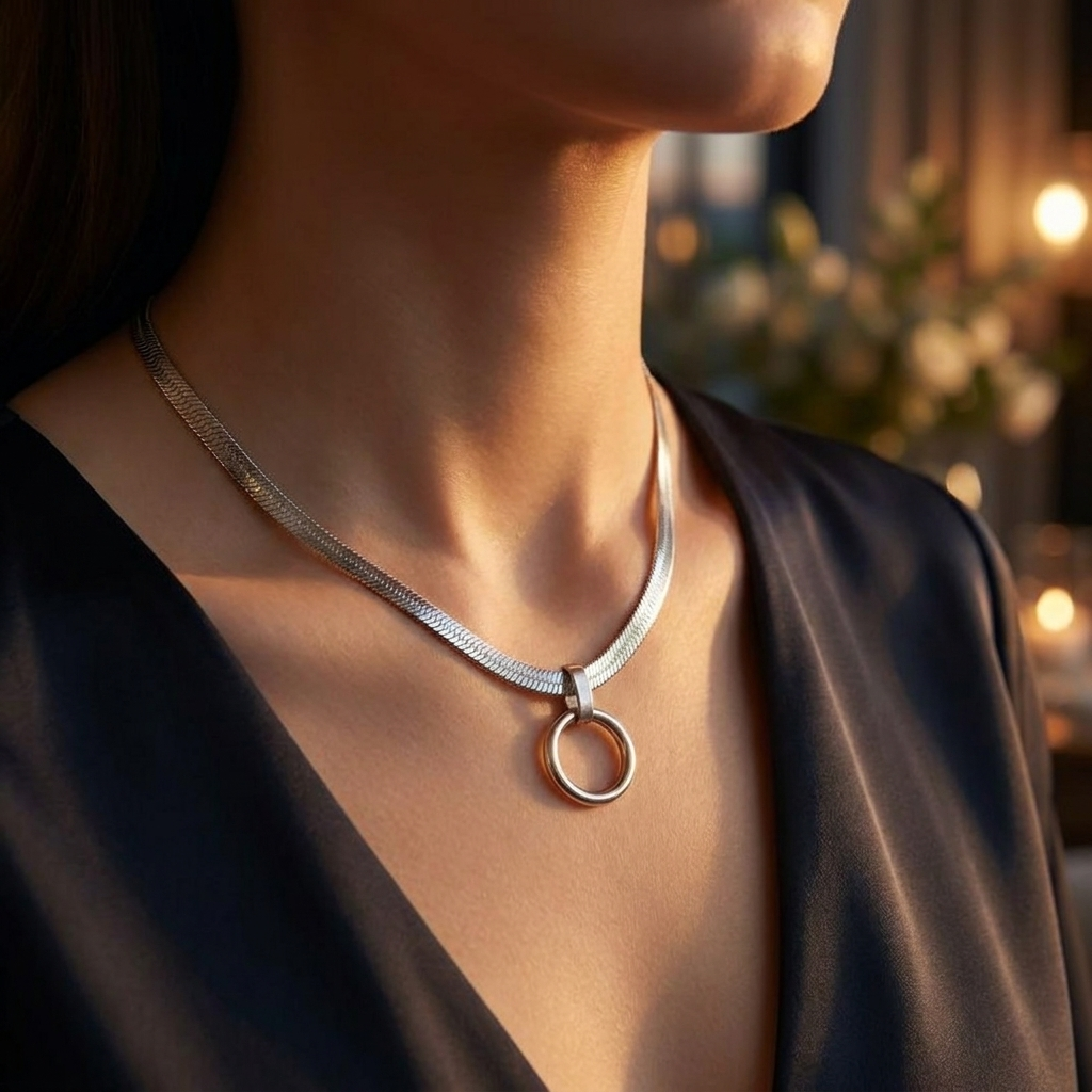 Steel Day Collar – Herringbone Chain | O-Ring | Locking Clasp Option