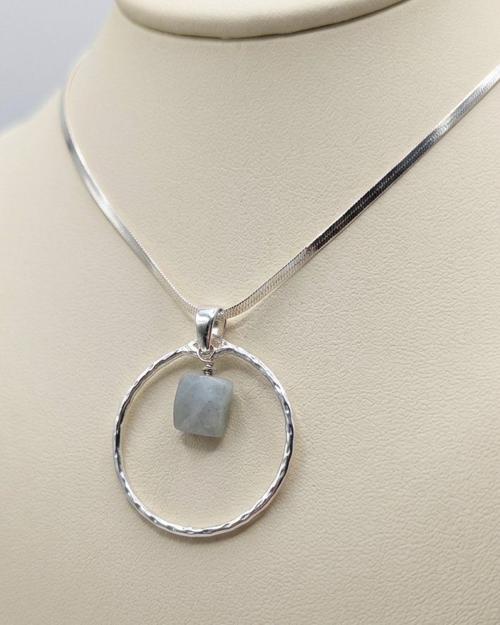 Sterling Silver Day Collar Necklace with Aquamarine - Locking Option - Handmade Luxury Partner Jewelry
