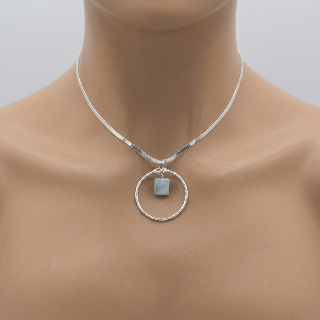 Sterling Silver Day Collar Necklace with Aquamarine - Locking Option - Handmade Luxury Partner Jewelry