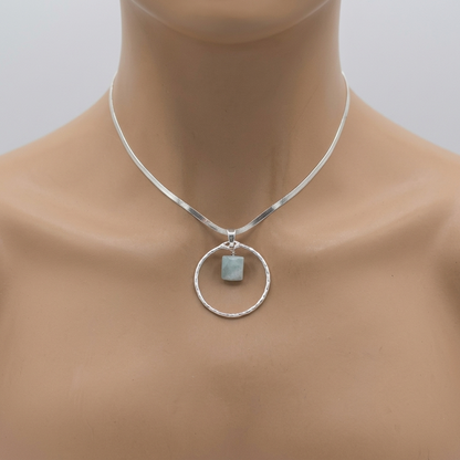 Sterling Silver Day Collar Necklace with Aquamarine - Locking Option - Handmade Luxury Partner Jewelry
