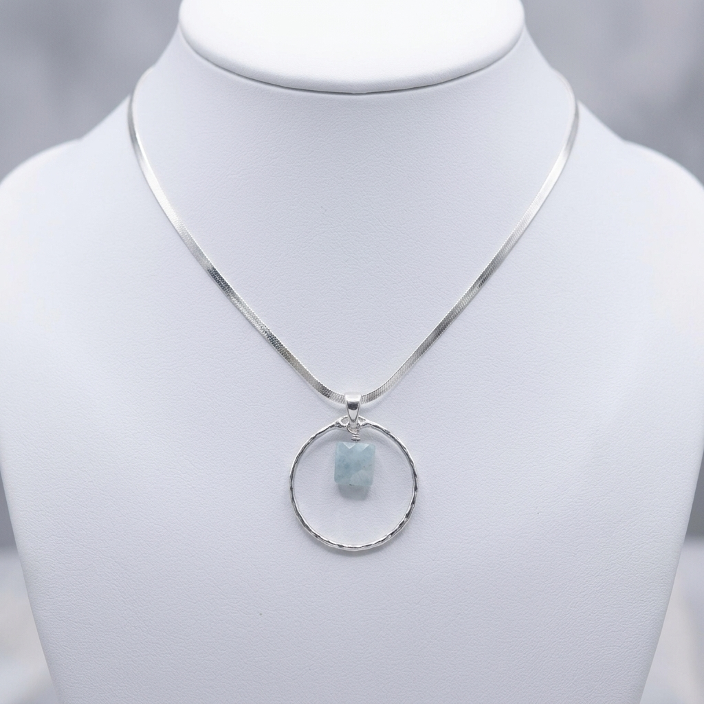 Sterling Silver Day Collar Necklace with Aquamarine - Locking Option - Handmade Luxury Partner Jewelry