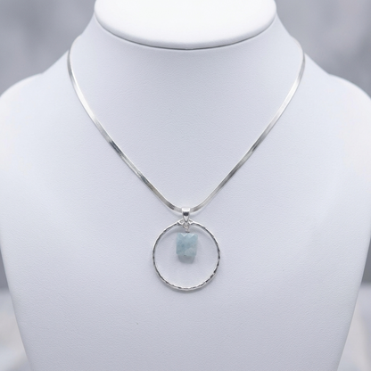 Sterling Silver Day Collar Necklace with Aquamarine - Locking Option - Handmade Luxury Partner Jewelry
