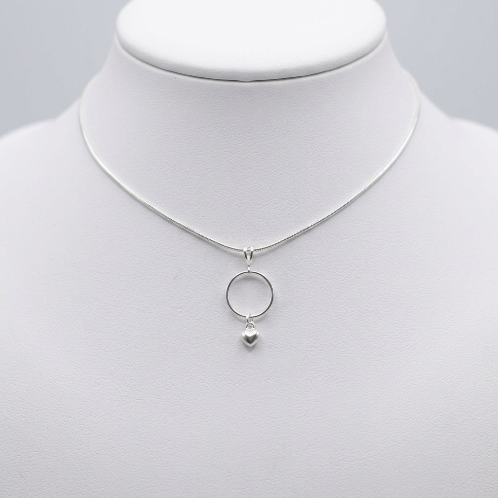 Sterling Silver Day Collar Necklace with Heart Charm on Herringbone Chain - Locking Option