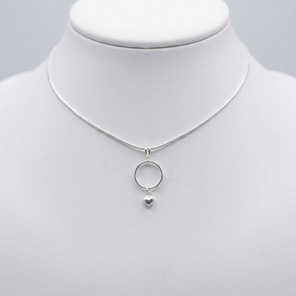 Sterling Silver Day Collar Necklace with Heart Charm on Herringbone Chain - Locking Option