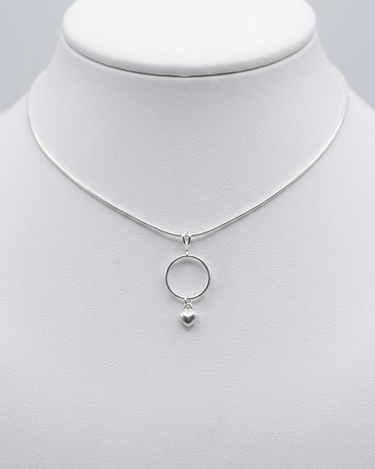 Sterling Silver Day Collar Necklace with Heart Charm on Herringbone Chain - Locking Option